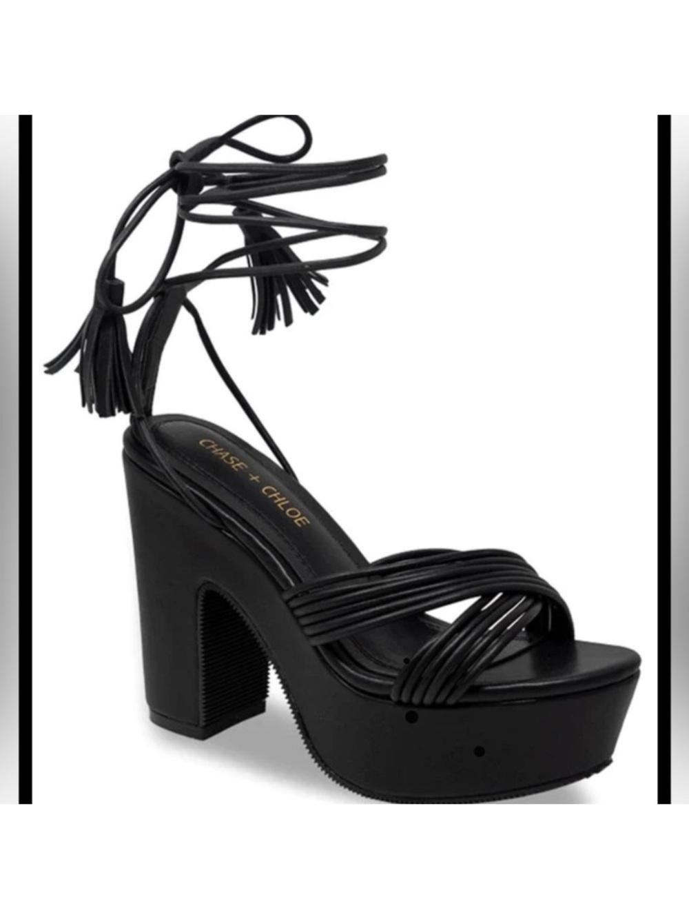 Ankle Tie Platform Sandal in Black Size 10